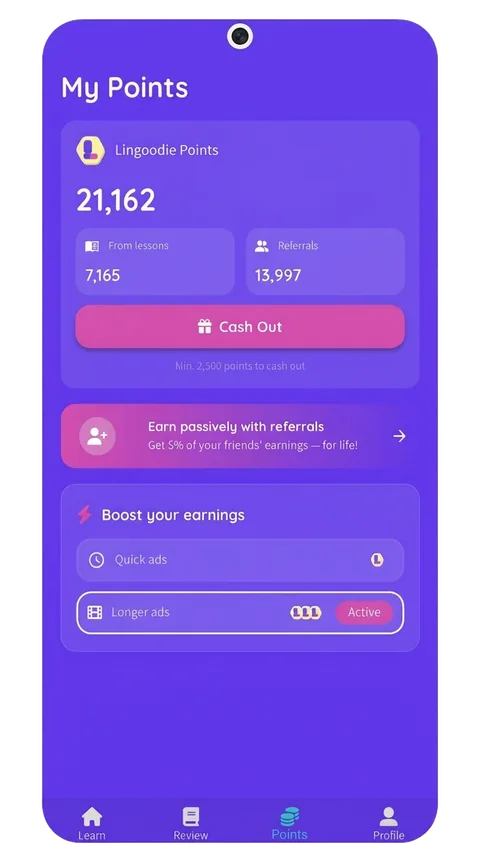 Lingoodie points balance